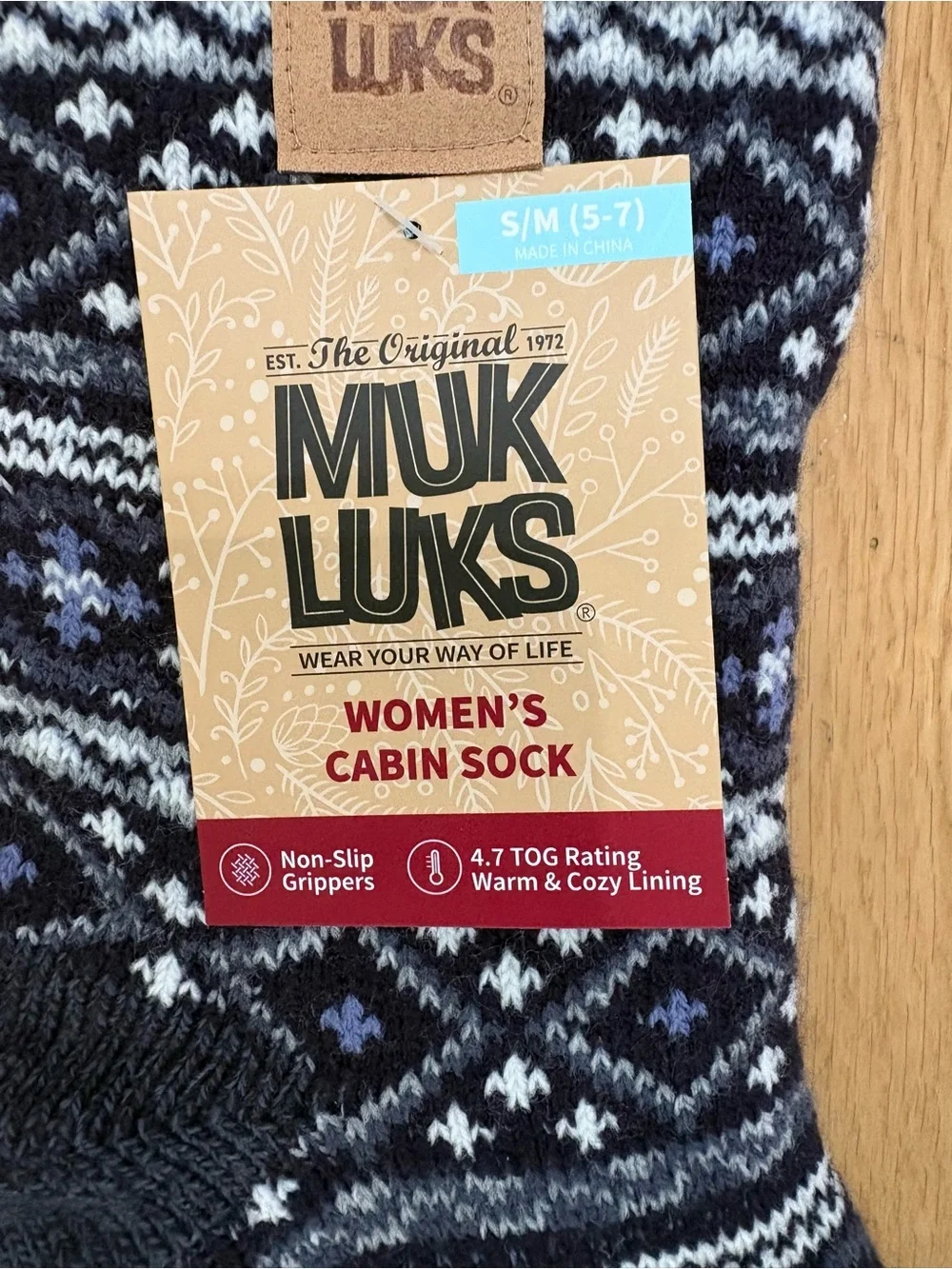 NWT MUK LUKS Winter Fair Isle Cabin Slipper Socks Faux Fur Lined Non Slip Navy